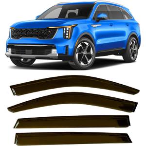 2021-2025 Tape-On Side Window Visor Deflectors for Kia Sorento Rain Guards Lx S Ex Sx Prestige Durable Tinted Shade 2022 2023 2024