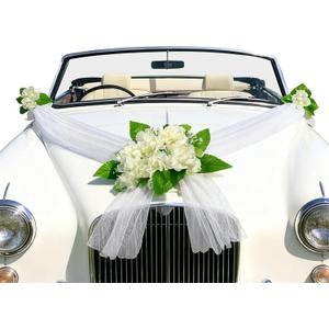 Car Wedding Decorations Kit,Flowers Decals for Wedding Car Decorations,Honeymoon Wedding Decorations for Car,Photo Props for Wedding, White