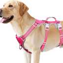 Huntboo Escape Proof Harness, No Slip Dog Harness Escape Proof, Reflective Harness with Handle, Breathable, Durable, Adjustable Vest for Large Dogs Walking, Training, and Running Gear (Rose red, L) 