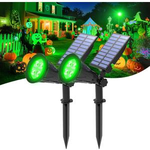 T-SUNUS Green Solar Lights Outdoor Christmas, IP65 Waterproof Garden Spotlights Auto On/Off Security Landscape Spotlight Spot Light for St. Patrick's Day Halloween Tree Patio Yard Driveway Pond 2 Pack
