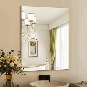 Mirrorons Frameless Mirror, Wall Mirror 24" x 32", Modern Rectangle Bathroom Mirrors for Wall with Polished Edge, Horizontally or Vertically. Upgraded Shatterproof Mirror, Entryways, Bathroom, Gym. (24"L x 32"W, Right Angle-upgrade)