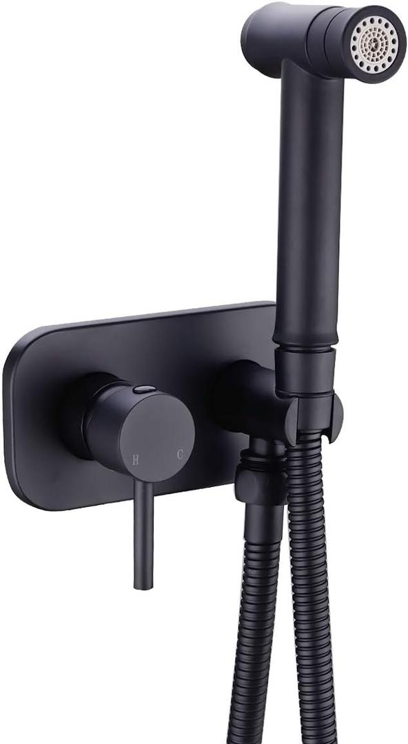 TRUSTMI Toilet Concealed Hot and Cold Bidet Spray Set 2 Function Hand Held Sprayer Shattaf Bathroom Attachment, Black