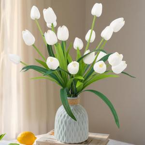 Homsunny 18.9 "Large White Imitation Tulip Artificial Flowers, 15-Piece Pack. Perfect for Spring Weddings, Valentine's Day, Easter, Mother's Day, and Elegant Home and Table vase Arrangements.