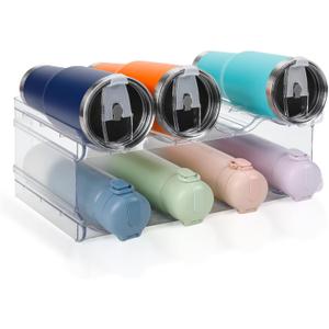 Stackable Water Bottle Organizer, SPOSPO Large Compartment Water Bottle Holder, 2 Tier Clear Water Bottle Organizer for Cabinet, Water Bottle Rack for Kitchen Organization and Storage - Hold 8 Bottles (2 Pack)