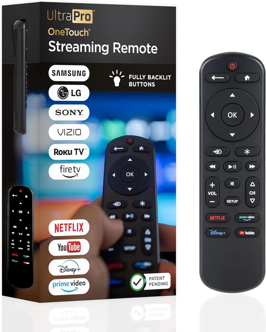 UltraPro OneTouch Universal Remote Control for Samsung TV, LG Universal Remote Control for Smart TV, Roku Remote Replacement, Vizio, Sony, Backlit, Black, 83758