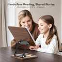 OPTIXCELL Book Stand for Reading, 360 Rotating Hands Free Book Holder, Adjustable Height and Angle, Page Clip for Cookbook, Recipe, Magazine, Laptop,Tablet, Foldable for Kitchen, Office, School