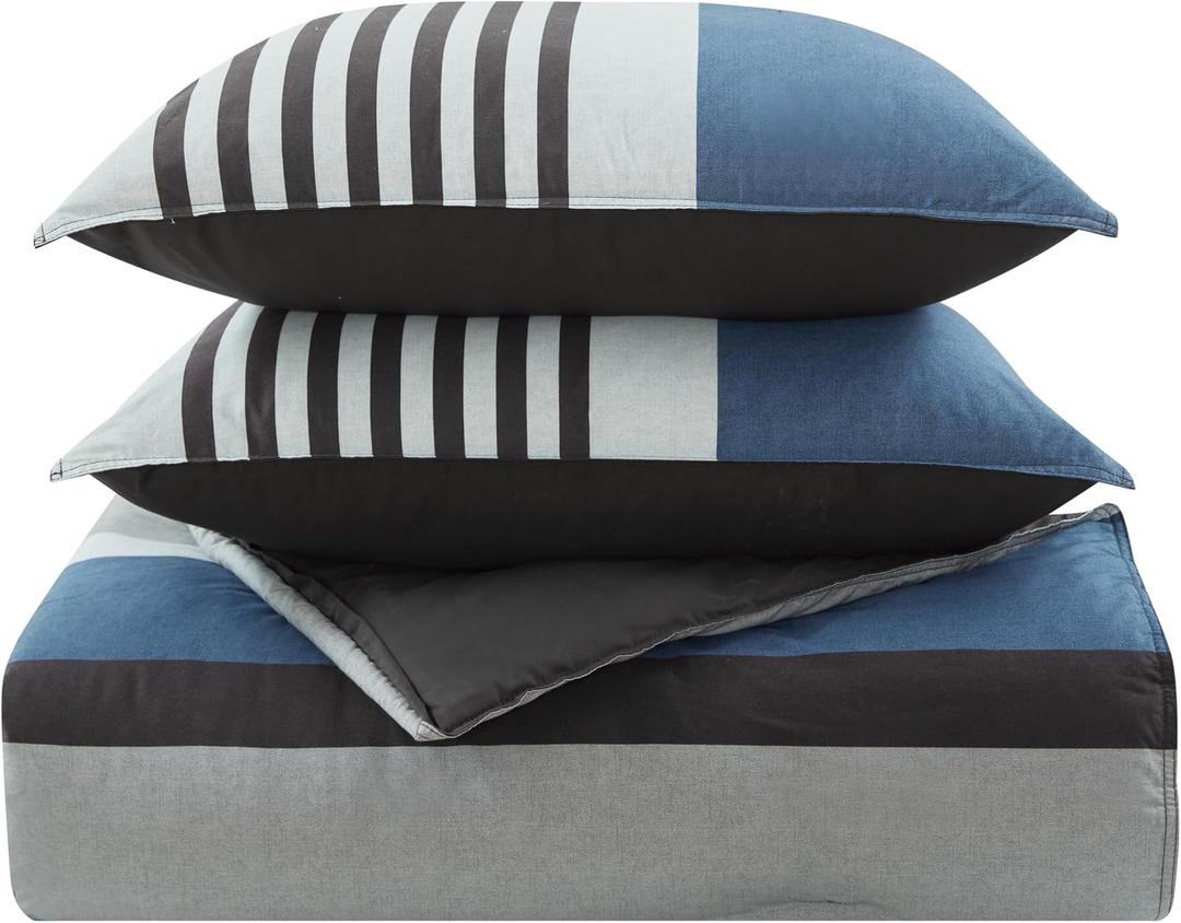 Nautica - King Size Comforter Set, Cotton Reversible Bedding with Matching Shams, Bedding Set for All Seasons (Rendon Charcoal, King)