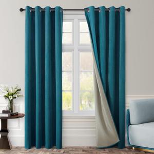 HOMEIDEAS Teal Full Blackout Velvet Curtains, Peacock Blue 52 X 84 Inch Room Darkening Thermal Insulated Grommet Window Drapes for Bedroom, Living Room, 2 Panels