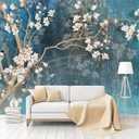 Vintage Flower Bird Wallpaper Magnolia Floral Wallpaper Mural Living Room BedroomNot Peel and Stick, Size: 160" x 106"