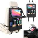 LUCMO Car Backseat Organizer with Tablet Holder,11 Storage Pockets with Foldable Food Tray, Protector Kick Mats for Kids, Travel Accessories Organizer (Black, 1Pack with Food Tray)