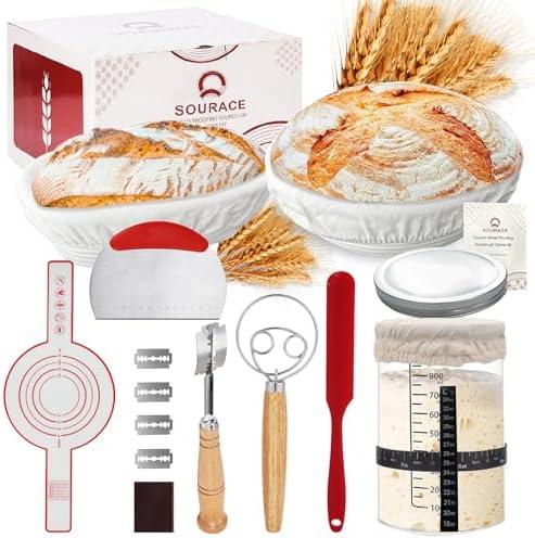 SOURACE Complete Sourdough Starter Kit,10 Inch Round & 9 Inch Oval Banneton Sourdough Bread Baking Supplies With Sourdough Starter Jar, Sour dough Starter Kits for Women, Men, and Bread Bakers