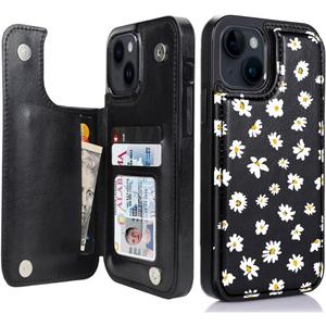 uCOLOR Floral Flip Leather Wallet Case Card Holder Compatible with iPhone 13/14 6.1 Women and Girls with Card Holder Kickstand (Daisy)