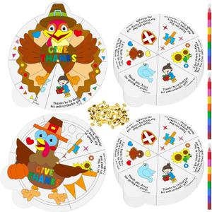2 x Cinrobiye 24 Sets Thanksgiving Turkey Craft Kit DIY Holiday Thankful Turkey Wheel Art Activities for Fall Christian Religious Sunday School Church Family Classroom Party Favors