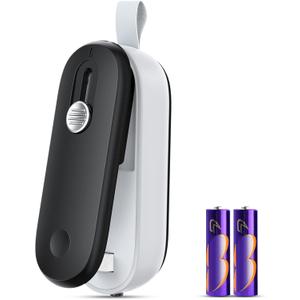 FEPPO Mini Bag Sealer, 2 in 1 Heat Sealer with Cutter, Portable Resealer Machine for Chip, Plastic Bags Food Storage Snacks (Batteries Included) (Black/White)