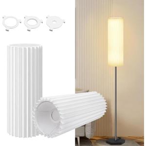 Drum Lamp Shade for Floor Lamps and Chandelier, 15.7"x6.1"x6.1" Linen Round Pleated Barrel Shade in White, Large Replacement Lamp Shade for Modern Interiors