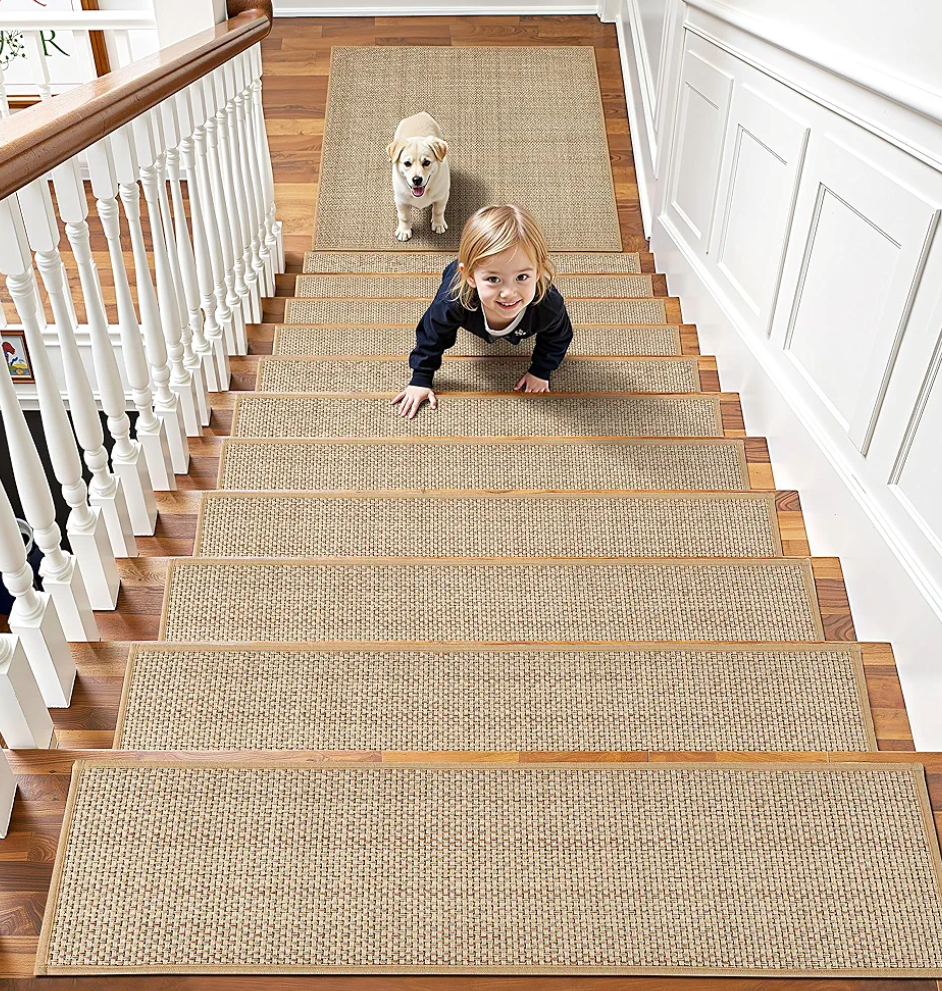 Chenille Stair Treads Non Slip 15pcs Stair Runner for Wooden Steps Rubber Backing Stairs Carpet Treads Indoor Staircase Covers Mat with Rubber Backing for Pets and Kids 8"X30" Beige 10 pcs