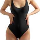 SUUKSESS Women Sexy Scoop Neck Thong Bodysuit Backless Cami Bodysuit Top (02 Black) XL