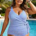 Yonique Plus Size One Piece Swimsuits for Women Tummy Control Bathing Suits Full Coverage Swimwear (Blue, Size 14W)