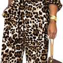 SxClub Jumpsuits for Women Formal Sexy Elegant Long Straight Pants Busineess Party Jumpsuit with Belt Pockets (Large, Leopard)