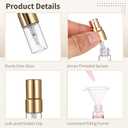 Lnrueg 100 Pcs Mini Spray Bottles, 0.07 oz/2 ml Refillable Glass Perfume Bottles, Portable Travel Sample Containers with Caps, Fine Mist Atomizers with 4 Funnels and 4 Dispensers, Gold