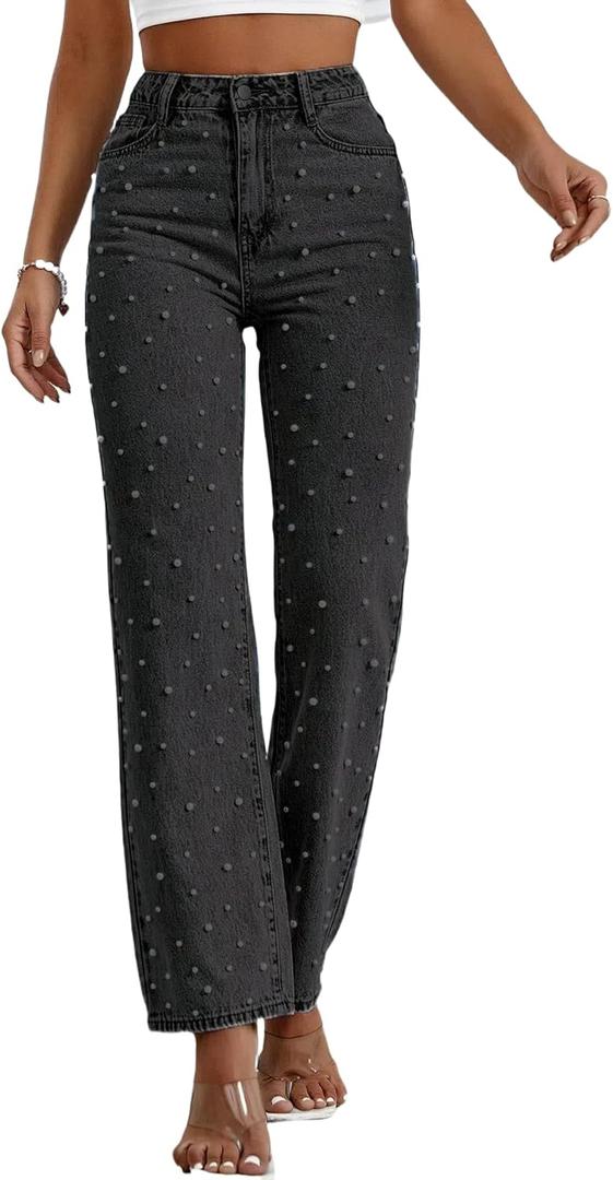 Baggy Jeans for Woman High Waisted Loose Straight Leg Wide Leg Denim Jean Womens Boyfriend Y2K Pants Trendy (Black)