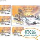 2 x Watercolor Christmas cards with envelopes, pack of 20, 5x7in, printed in England - with Carol, 'O Come all Ye Faithful'. Christmas cards bulk, by Just Cards Direct