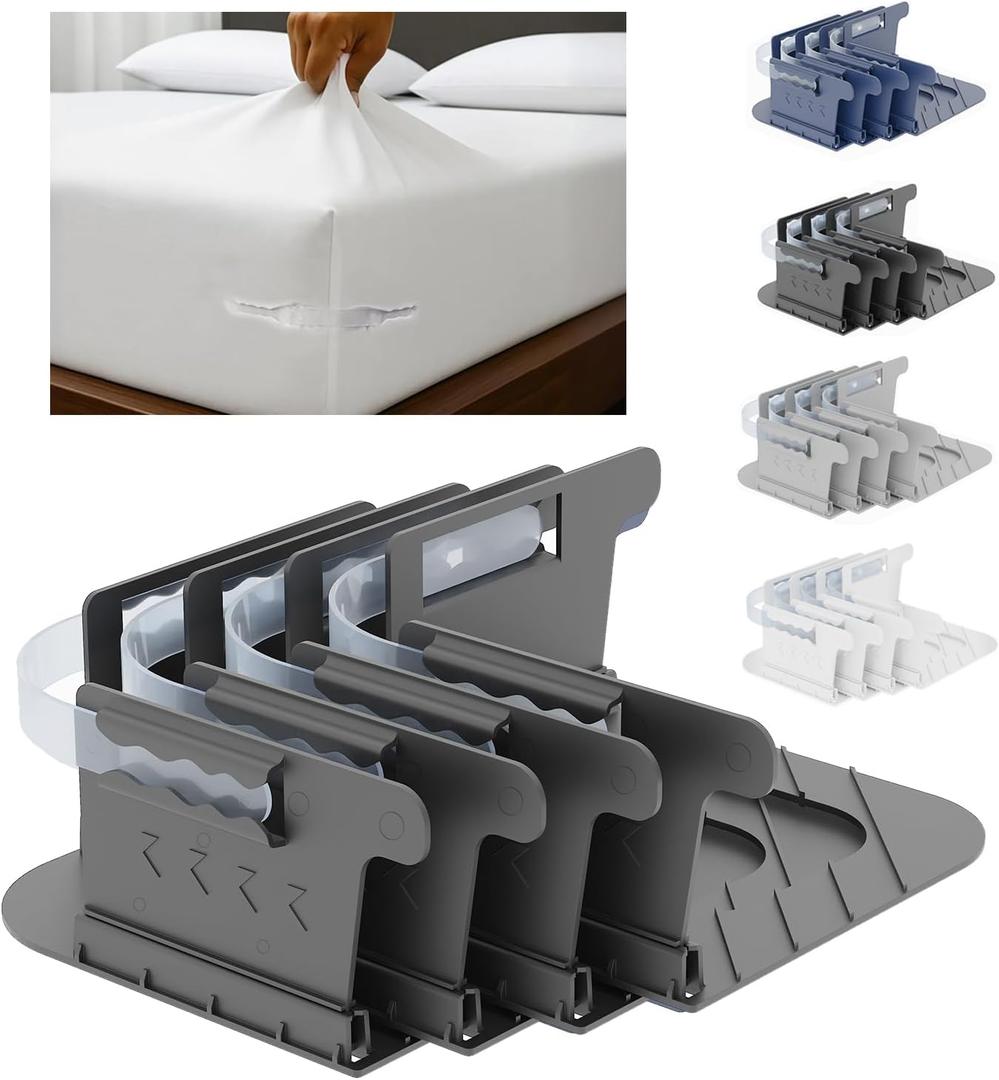Tug Proof Bed Sheet Holders Set Keep Sheets Firm & Tight , Fitted Mattress Corners, College Dorm Room Essentials For Girls , White Lock Keepers King Queen Bedding Daily Accessories Rv Bedroom Gifts