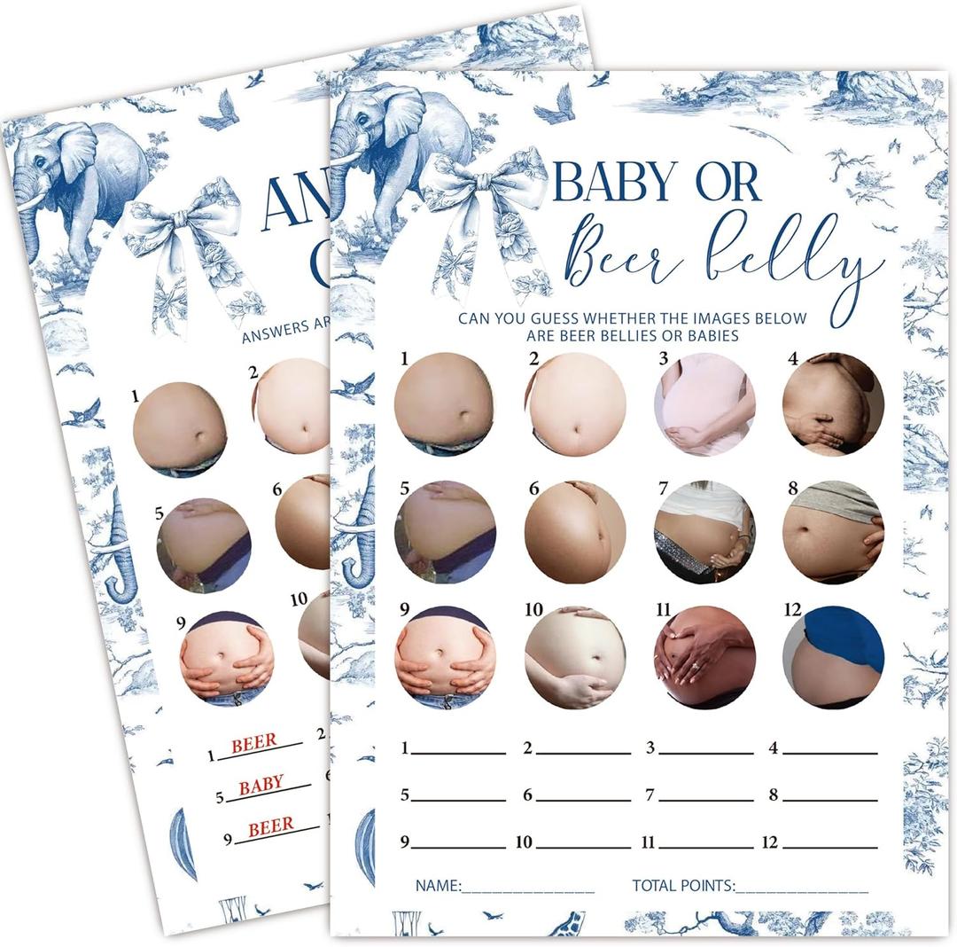 Toile Baby Shower Game, Beer or Baby Game Cards, Fun Baby's Shower Party Games Supplies Activities, Gender Reveal Games for Guests, Fun and Easy to Play, Set of 25 Cards and 1 Answer Card-C01