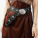 WHIPPY Women Disc Concho Leather Belt Western Cowgirl Wide Belt Vintage Boho Country Oval Waist Belt for Music Festival Dress