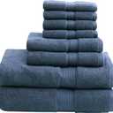 Madison Park 800GSM Bathroom Towel Set of 8 100% Cotton Bath Towel Set for Bathroom Luxurious Highly Absorbent 2 Bath Towels 2 Hand Towels 4 Washcloths Quick Dry Spa Quality Slate Blue (Multi-Sizes)