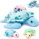 Muiteiur Sea Turtle Stuffed Animal, Soft Mommy Turtle Plush Toy with 3 Babies, Blue Stuffed Marine Life for Kids Girl Boy(Blue)