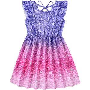 Goodstoworld Toddler Girl Dress for Kids Summer Beach Ruffle Tie Back Dresses for 2-8T (4-5T, A1-glitter 01)