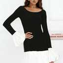 Women's 2025 Fall Dress Sexy Crew Neck Puffy Long Sleeve Bubble Party Club Bodycon Mini Dresses, S