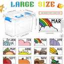 Wesiti 12 Pcs Monthly Classroom Storage Bins, 14 Qt Teacher Must Have Book Boxes with Monthly Stickers Labels, Back to School Classroom Treasure Boxes Organization Container, 12.6 x 8.66 x 7.48 Inches