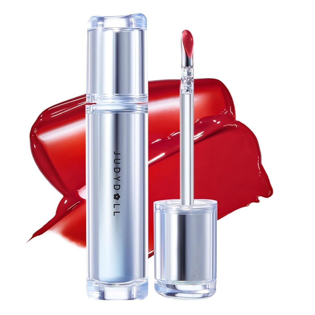 JUDYDOLL Ice Watery Lip Gloss, Moisturizing Liquid Lipstick with Hyaluronic Acid & Collagen,Long-lasting Mirror Lip Glazes with Iron Applicator(#07 Cherry Fizz, 2.4 Grams)