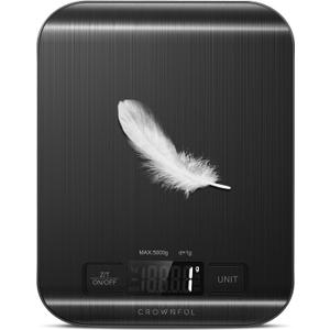 CROWNFUL Food Scale, 11 lb Digital Kitchen Scales with Built-in Coin Battery, Weight Ounces and Grams for Cooking and Baking, 6 Units with Tare Function, LCD Display, 304 Stainless Steel, Black