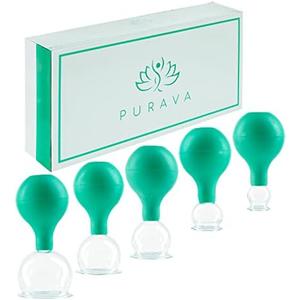 PURAVA Glass Cupping Therapy Set, Suction Ball - for Neck, Face, Body Tension, Back Pain, Cellulite - Set of 5