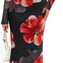 ZESICA Women's Long Sleeve Floral Maxi Dress 2026 Fall Off Shoulder Bodycon Ruched Mesh Cocktail Wedding Guest Dresses (XL)