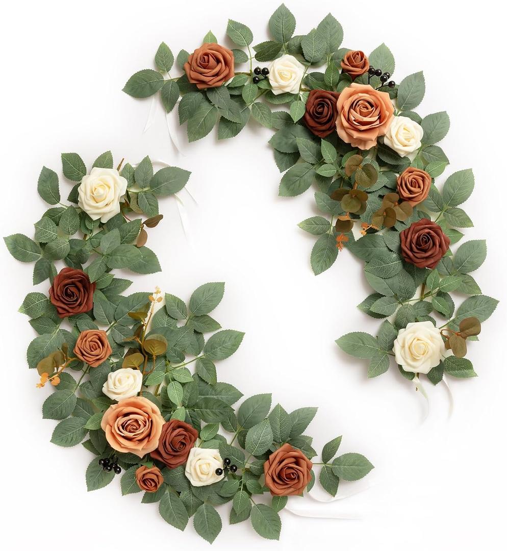 Ling's moment 2Pack 2ft Sunset Terracotta Artificial Flowers Garland Lantern Burnt Orange Flower Centerpieces Wedding Aisle Decor Chair Arch Floral for Signs Table Cake Decor（not Including Lanterns）