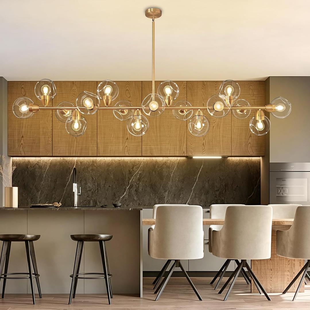 Gold Linear Chandeliers for Dining Room 17 Lights Modern Sputnik Chandelier, 17-Light & 75''