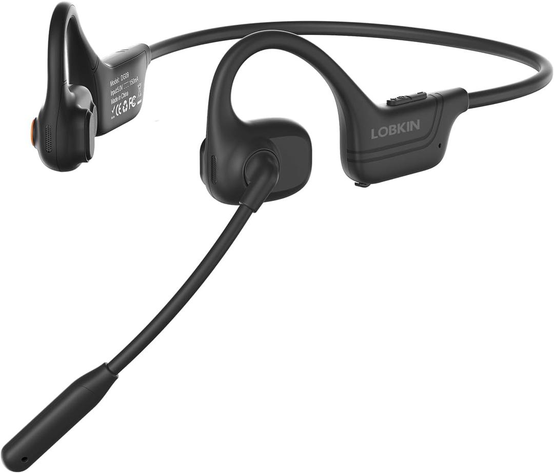 LOBKIN Open Ear Headphones with Mic, Bluetooth Headset with Noise Cancelling Microphone and Multipoint Connect, Wireless Bluetooth 5.4 Headset for Work Call Meeting Driving(Black)