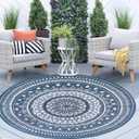 Cekene Round Outdoor Rugs for Patio 5Ft Waterproof Reversible Outdoor Patio Rugs Blue Lightweight Plastic Straw Rugs Portable RV Camping Mat Floor Carpet for Deck Porch Picnic