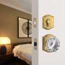 Crystal Glass Passage Door Knob and Single Cylinder Deadbolt Combo Set, Antique Brass Finish