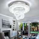 Flashing God Dia 20" Crystal Chandelier Crystal Silver Ceiling Light Fixtures LED Flush Mount Ceiling Light for Living Room Bedrooms Dining Room Dimmable 2700k 4500k 6000k