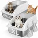 2 Pack XL Stainless Steel Litter Box with High Sides for Large Cat