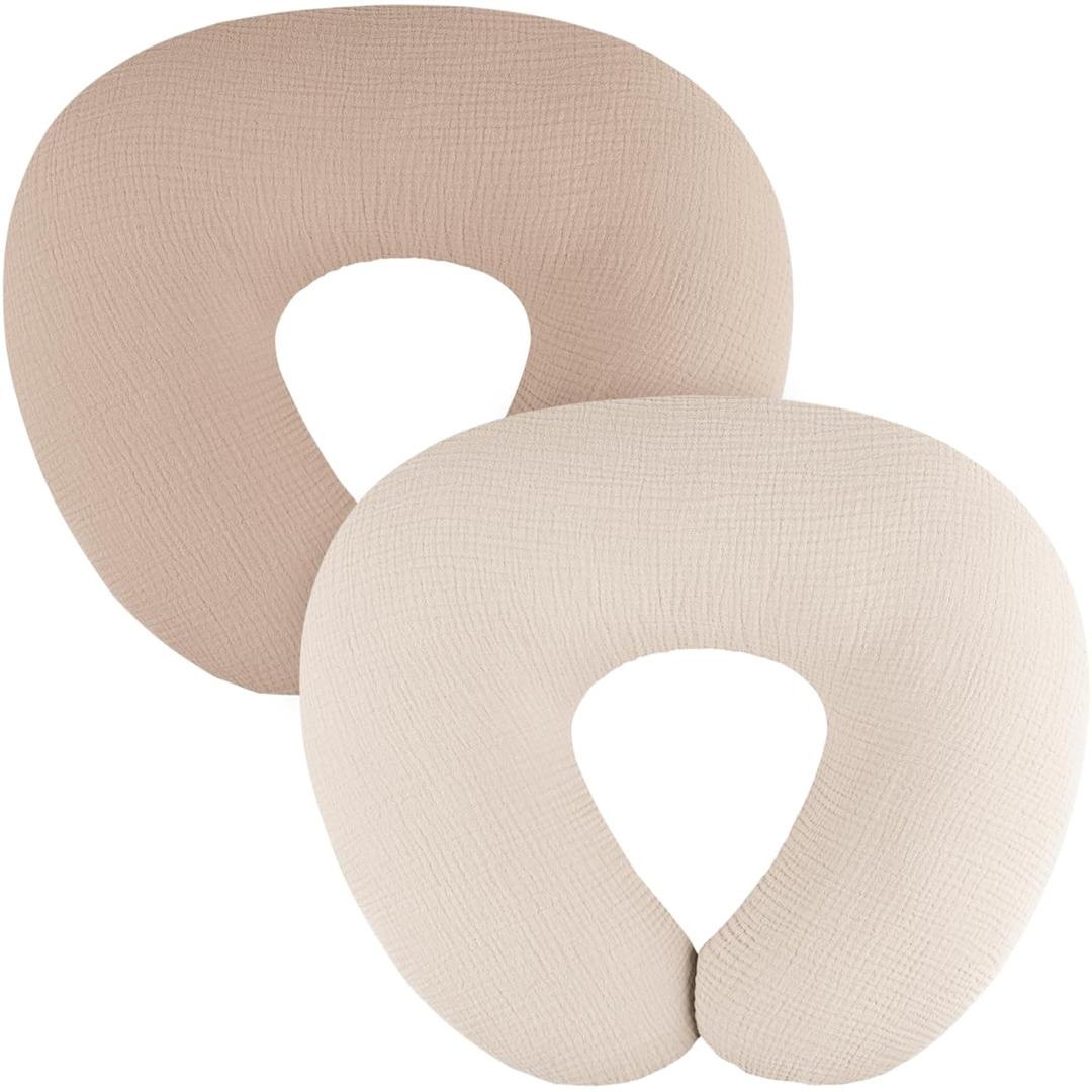 2-Pack Muslin Nursing Pillow Covers, Breathable 100% Cotton Breastfeeding Pillow Slipcovers for Standard Nursing Pillows, Soft Covers for Baby Girls and Boys with Zipper (Clay)
