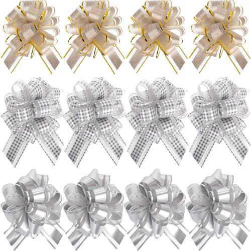 Shindel 30PCS Christmas Bows for Gift Wrapping, 6 Inch Gold Silver Christmas Pull Bows for Holiday Wedding Gift Box Baskets Decoration