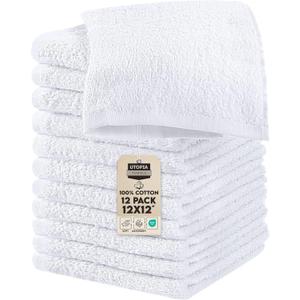 Utopia Towels 12 Pack Cotton Washcloths Set, 100% Ring Spun Cotton, Premium Flannel Face Cloths, Highly Absorbent and Soft Feel Fingertip Towels, White