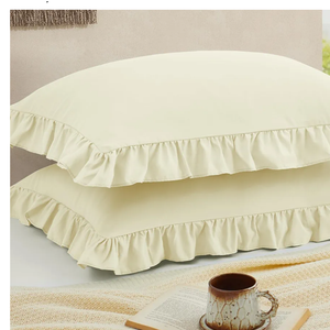 Ruffled Pillow Cases Set of 2, Beige Queen Pillow Shams Brushed Microfiber Edge Ruffled Soft Pillow Cover with Envelope Closure for Bedding Decor (20"x30")