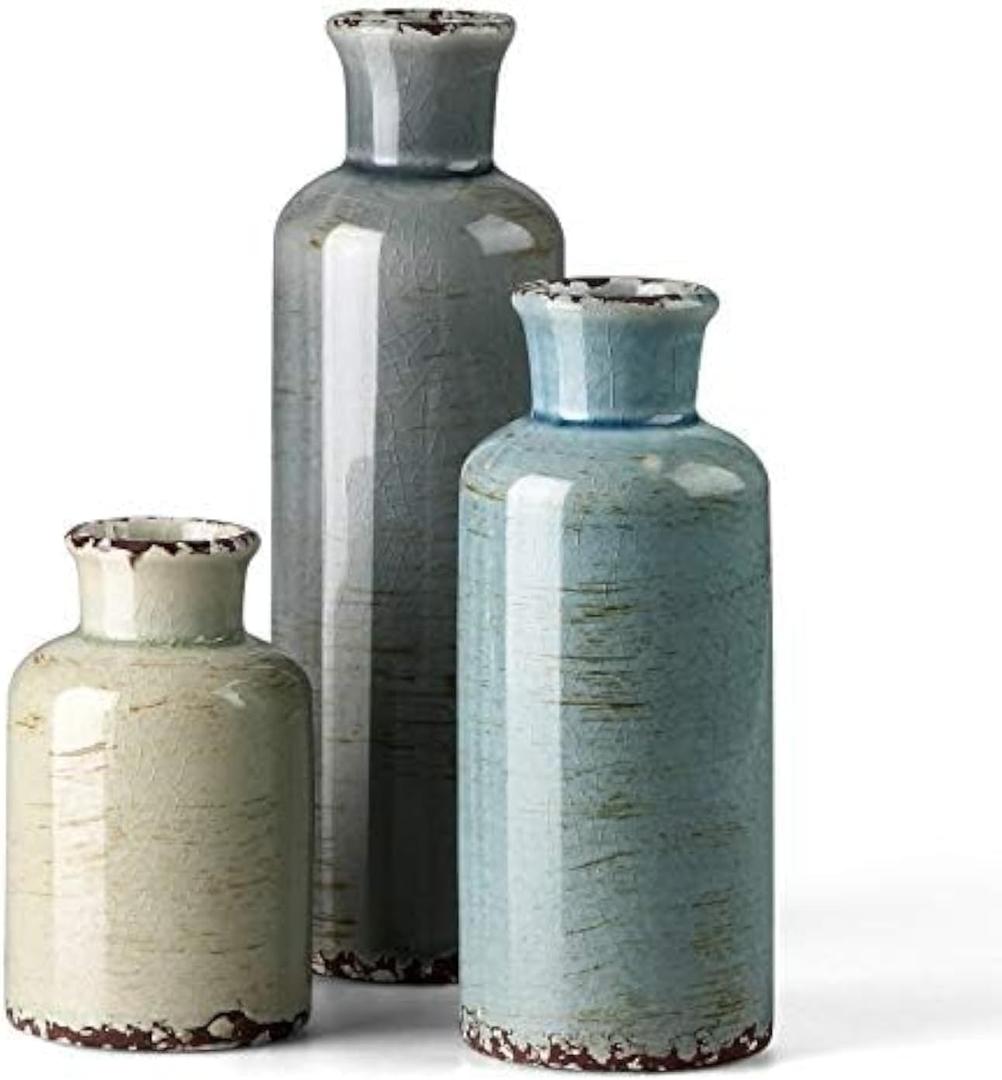 CwlwGO- Ceramic Vase 3 Piece Set, Small Flower vases for Home Decoration, Modern Farmhouse Decoration, Living Room, Table Shelf, Centerpieces, Fireplace and Entrance Decorations-Multicolor
